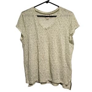 Joie Floral 100% Linen T-Shirt Size Large Cream & Sage Green